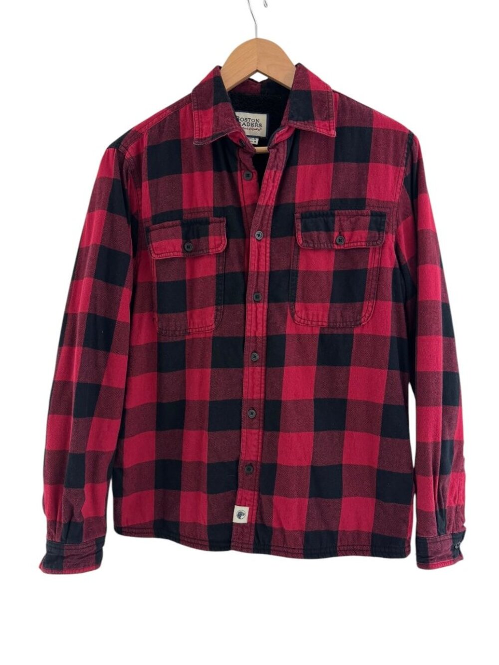 Men's Red Black Buffalo Check Plaid Flannel Shirt Fleece Lined Shacket Size‎ M